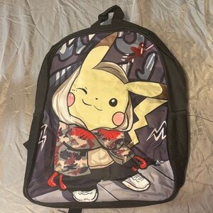 Kids Pikachu Print Black Backpack with Yellow Accent